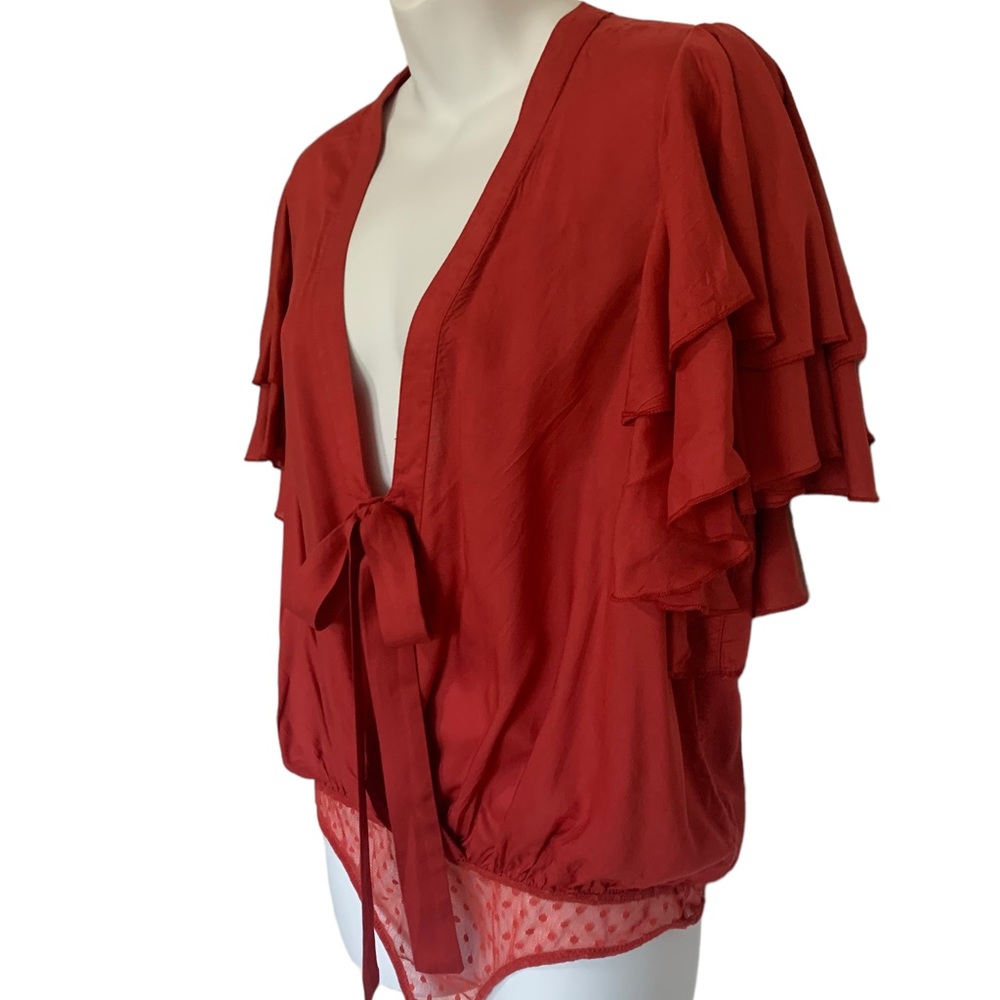 Free People Intimately Call Me Later Ruffle Sleeves Bodysuit Size Medium - Picture 6 of 13